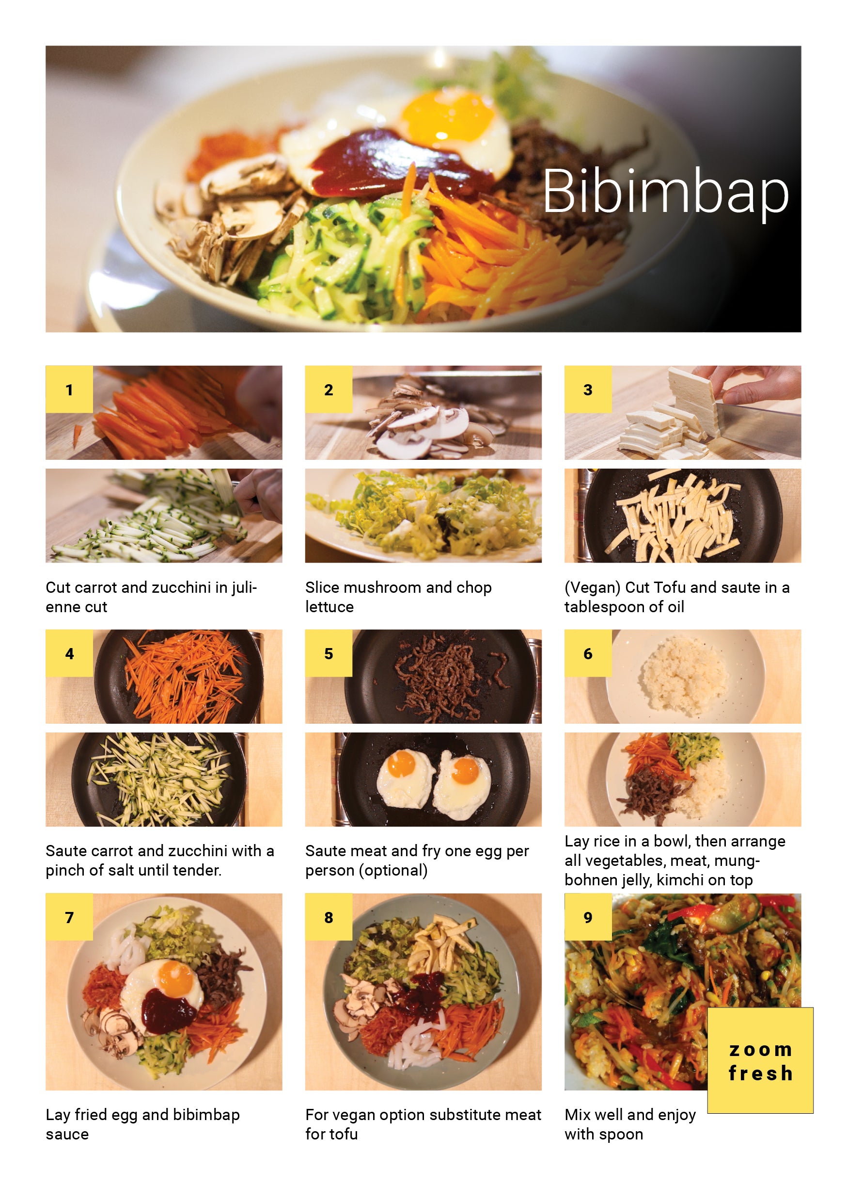 .Bibimbap Kochbox für 2 Personen - Rindfleisch oder Tofu, frisches Gemüse, Pickeled Rettich - Zoom Fresh