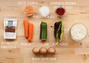 .Bibimbap Kochbox für 2 Personen - Rindfleisch oder Tofu, frisches Gemüse, Pickeled Rettich - Zoom Fresh